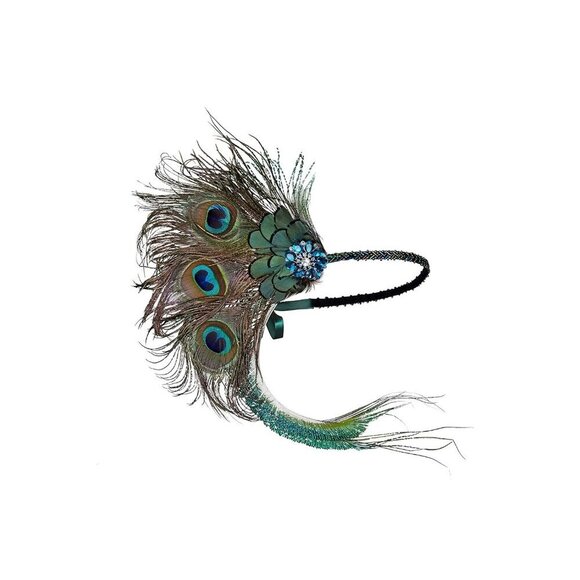 1920s Flapper Peacock Feather Headband Beaded Hair Accessories for Gatsby